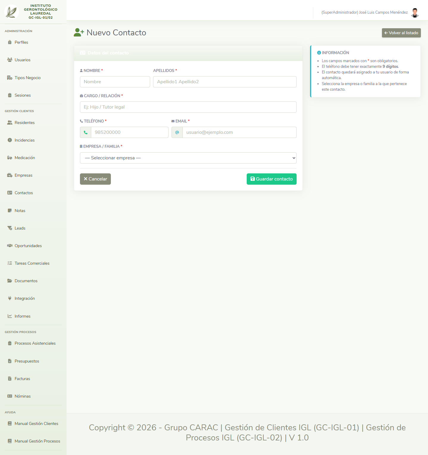 Nuevo contacto
